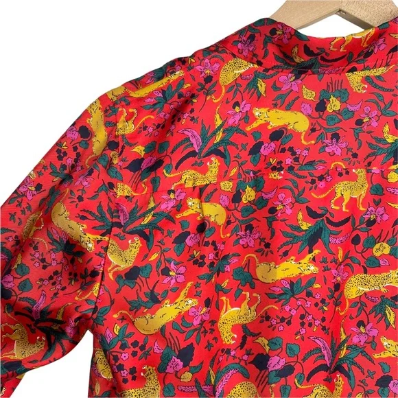 ♦️SOLD♦️J. Crew Collection Silk Twill Button Up in Jungle Cat Floral Print - Picture 11 of 15